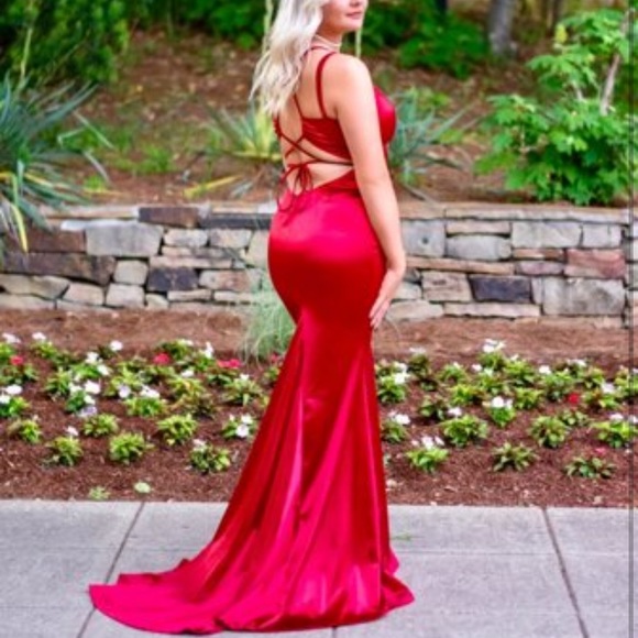 Women's Summer Dress Lace Up Back Satin Bridesmaid, Prom, evening Dress - Picture 14 of 16